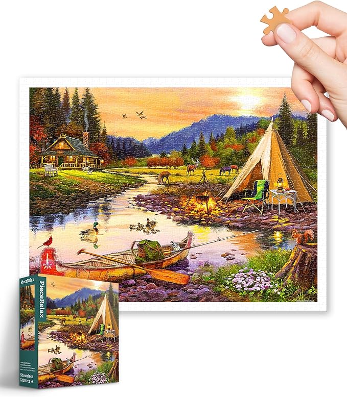 PieceRelax Plastic Jigsaw Puzzles for Adults 1200 Pieces - The Macneil Studio - Golden Haven Camp Most Satisfying Table Games and Gifts No Puzzle Mat Required [H3665]