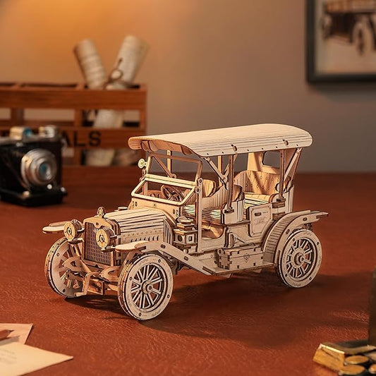 ROBOTIME MC801 Vintage Car 3D Puzzle, 3D Wooden Puzzle Retro Model Kit for Adults, Gift for Antique Car Lovers, Aesthetic Home Decor