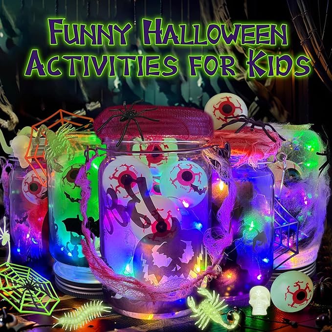 AIVEI 6 Pack Halloween Crafts for Kids Mason Jar with Accessories DIY Lantern Crafts Kits Halloween Activities Toys Bulk Art Supplies Gifts for Girls Boys Adults