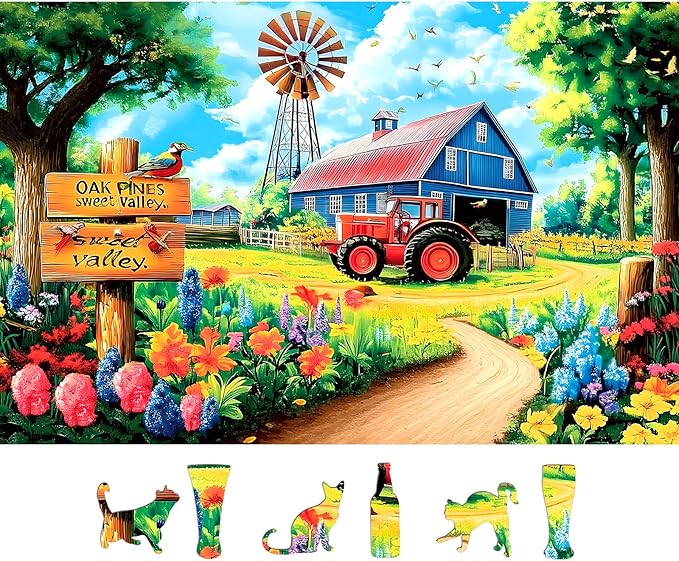 Blueforest 500 Piece Puzzles for Adults - Country Farm Scene with Windmill, Barn & Tractor Jigsaw Puzzles 500 Pieces | 23x15 Inches Challenging Puzzle for Relaxation & Group Activity