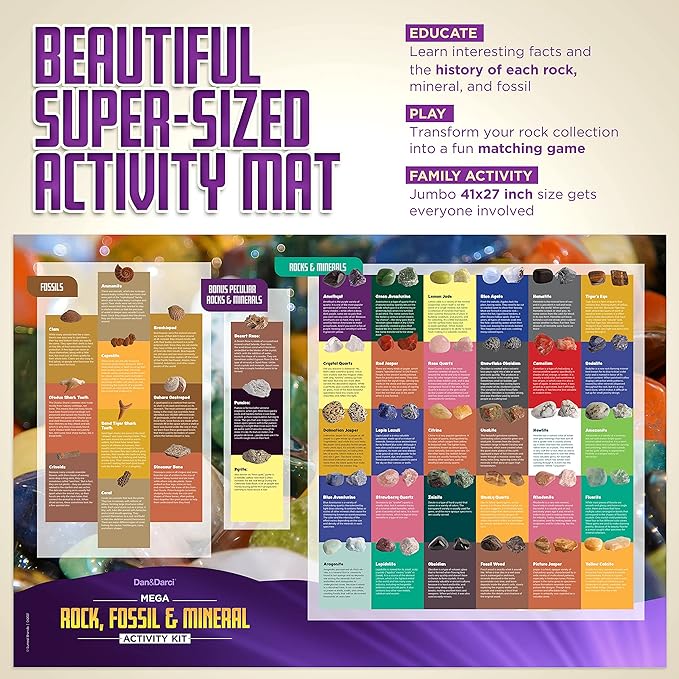 Dan&Darci Rock Collection for Kids - Includes 250+ Bulk Rocks, Gemstones & Crystals + Genuine Fossils and Minerals - 2 Lbs. - Geology Earth Science STEM Toys Activity, Gifts for Boys & Girls Ages 6+
