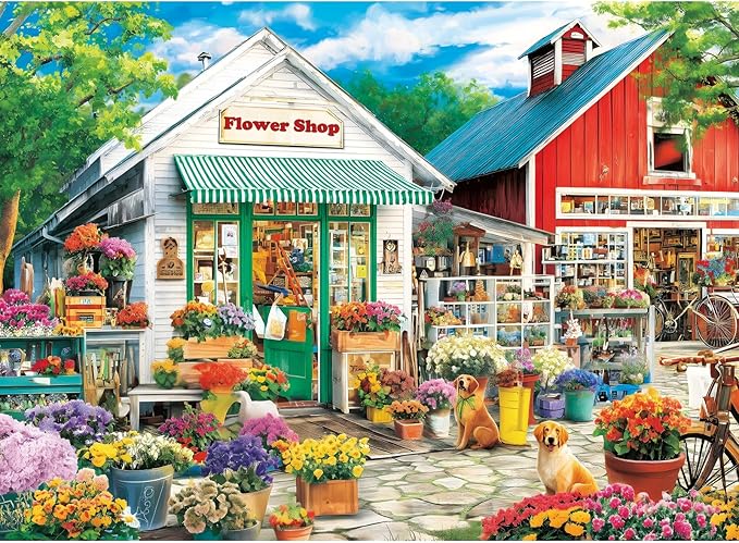 300 Piece Puzzles for Adults, Charming Flower Shop Jigsaw Puzzles with Dog, Vibrant and Relaxing 300 Piece Puzzle, Perfect for Family Time, Great Gift for Adults, Kids, Seniors, 20.5 x 15 in