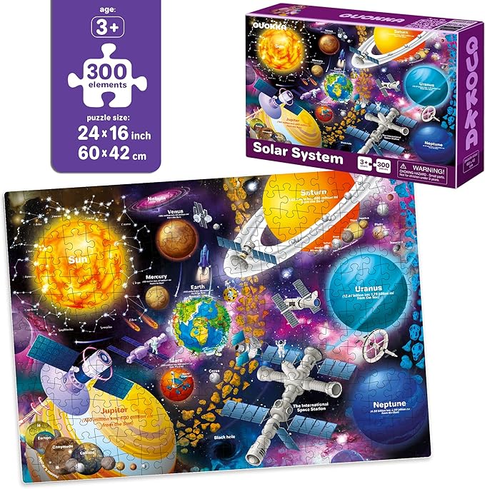 QUOKKA Puzzles for Kids Ages 4-6 - 3 Set 300 Piece Puzzles for Kids 6-8 - Learning Map of The United States World Space Puzzle - Educational Games for Kid 8-10 - Toys for 12 Year Old Boys and Girls