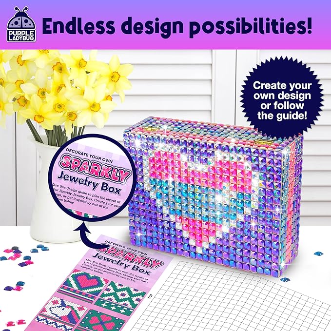 PURPLE LADYBUG DIY Jewelry Box Craft Kit for Girls Ages 4-12, Arts and Crafts for Kids, Creative Toys for Little Girls 6-8 Years Old, Birthday Gift for 5+ Year Old Girl, Mosaic Mermaid Unicorn Design