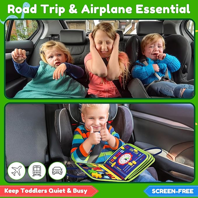 Toddler Busy Board Montessori Toys for 1 2 3 4 Year Old Boy Girl Birthday Gift, Sensory Toys for Toddlers Age1-3, Toddler Travel Busy Books for Airplane Car, Educational Preschool Learning Activity