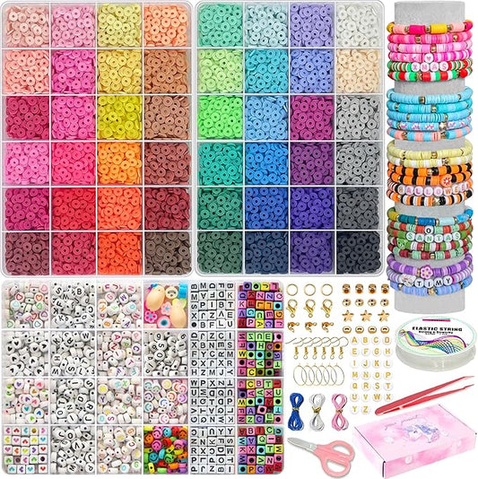YMSDZHL 17000+PCS Clay Beads Bracelet Making Kit,48 Color DIY Flat Preppy Beads for Friendship Jewelry Making,Polymer Heishi Beads with Charms Gifts for Teen Girls Crafts for Ages 4-12