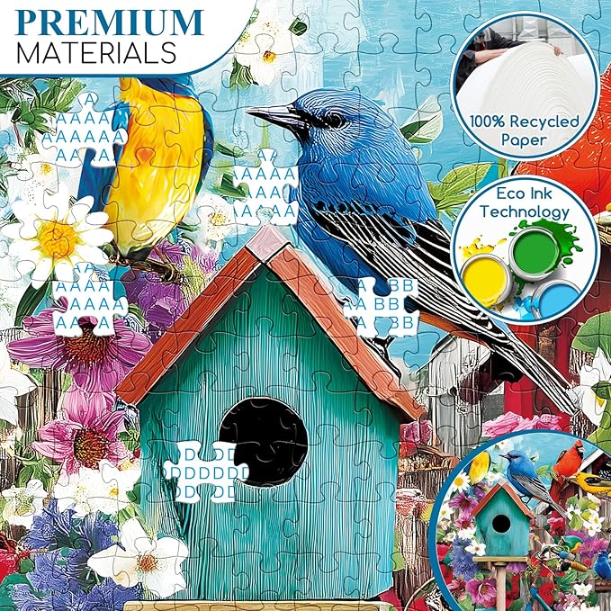 300 Piece Puzzles for Adults, Morning Garden Birds Puzzle for Adults Kids Seniors,Large Piece Backyard Fence Bike Puzzle for Kids 8-10 10-12,Spring Gathering Puzzles Perfect for Game Nights,20.5x15 in