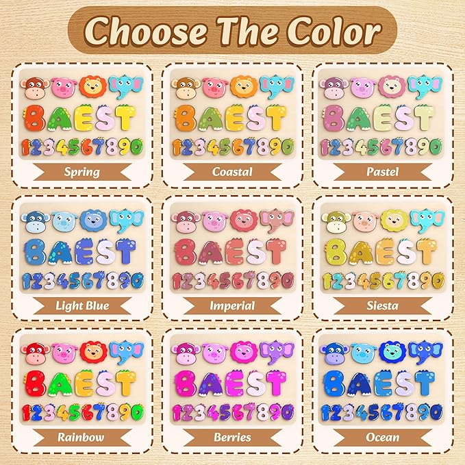 Personalized Name Puzzle | Custom Name Puzzles | Montessori Toys for 1 Year Old | Customized Baby Gifts for Toddlers 1-3 Animal Puzzle (Stlyes 4)