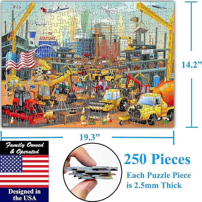 Think2Master Construction in New York City, USA 250 pieces Jigsaw Puzzle fun educational toy for kids, school & families. Great gift for boys & girls ages 8+ to stimulate learning. Size: 14.2” X 19.3”