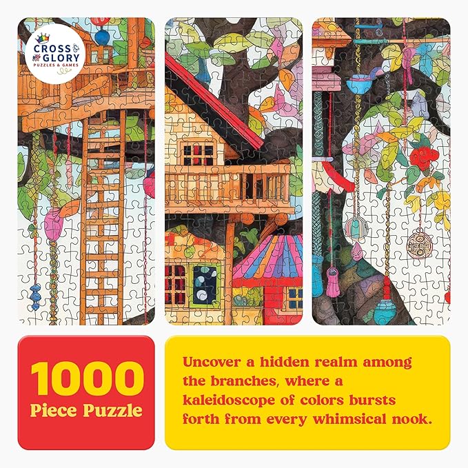 Cross & Glory - Fantastical Treehouse Escape - Jigsaw Puzzle for Adults 1000 Piece | Whimsical Art Style | Fun Puzzle Challenge for Adults and Families | 20x27 Inches | Satin Finish