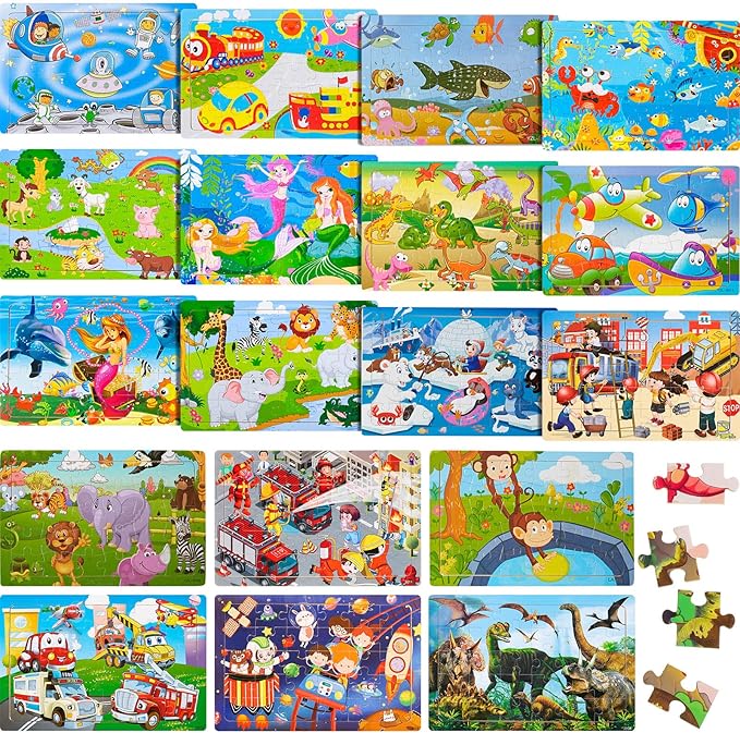 Chivao 18 Pack 30 Pieces Puzzles for Kids Ages 3-5 Wooden Toddler Puzzles Ages 4-6 Educational Learning Preschool Toys Set for Kids Boys and Girls
