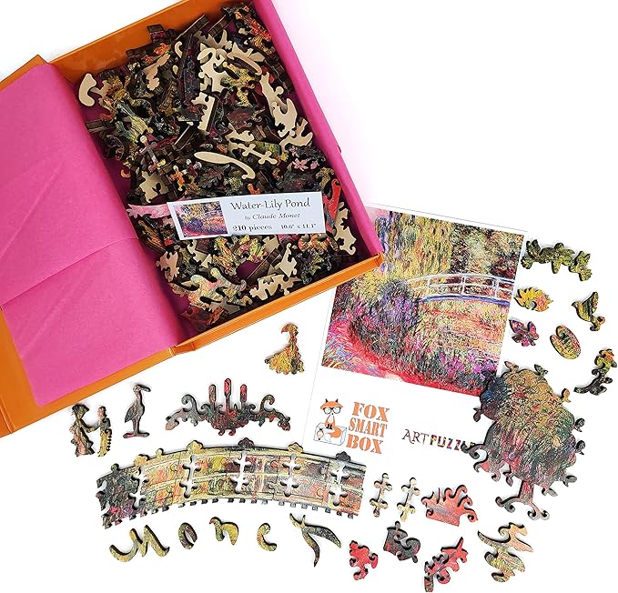 Wooden Jigsaw Puzzle for Adults - Uniquely Shaped Pieces - Made in The USA by FoxSmartBox - 210 Pieces - Water-Lily Pond