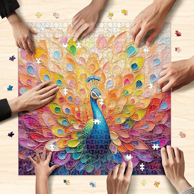 Difficult Puzzles for Adults 1000 Pieces: Peacock Artwork Jigsaw Puzzle, Challenging Impossible Hard Puzzle for Animal Lovers Gifts, 24 x 24 in