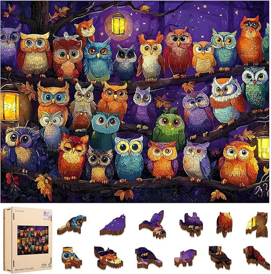 Wooden Puzzles for Adults, Halloween Owl Family Puzzles 200 Pieces, Unique Shaped Jigsaw Puzzles for Adults and Kids, Fun Family Game 11.8'' x 8.9''