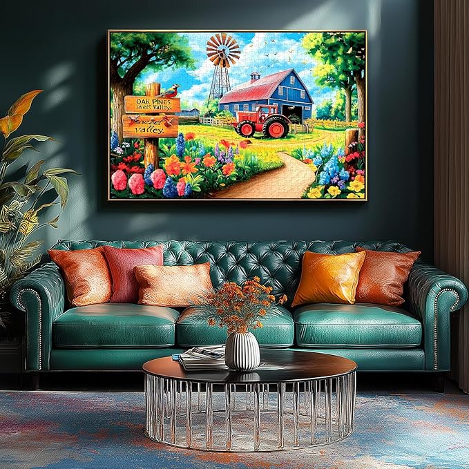 Blueforest 500 Piece Puzzles for Adults - Country Farm Scene with Windmill, Barn & Tractor Jigsaw Puzzles 500 Pieces | 23x15 Inches Challenging Puzzle for Relaxation & Group Activity