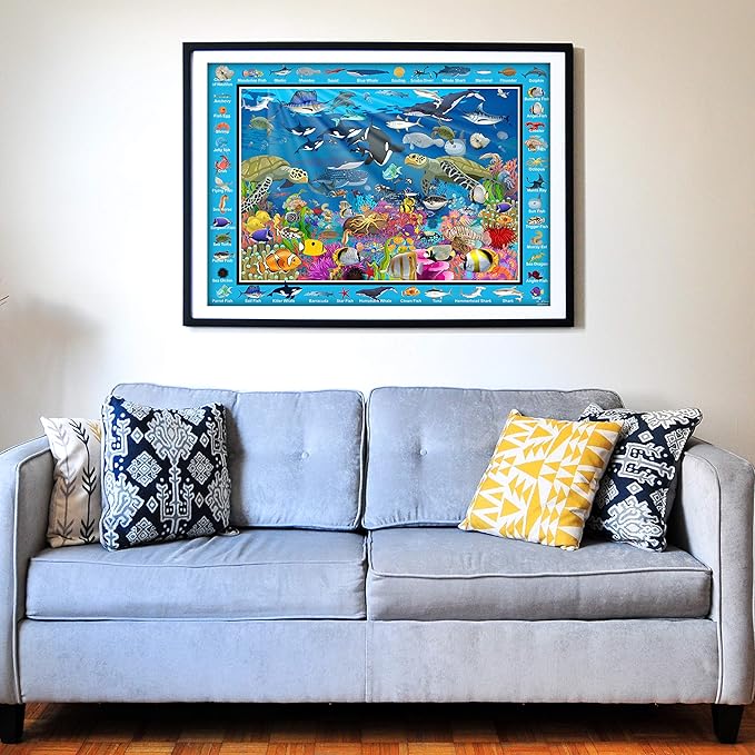 Think2Master Colorful Ocean Life 100 Pieces Jigsaw Puzzle Fun Educational Toy for Kids, School & Families. Great Gift for Boys & Girls Ages 4-8 to Stimulate Learning. Size:23.4” X 16.5”