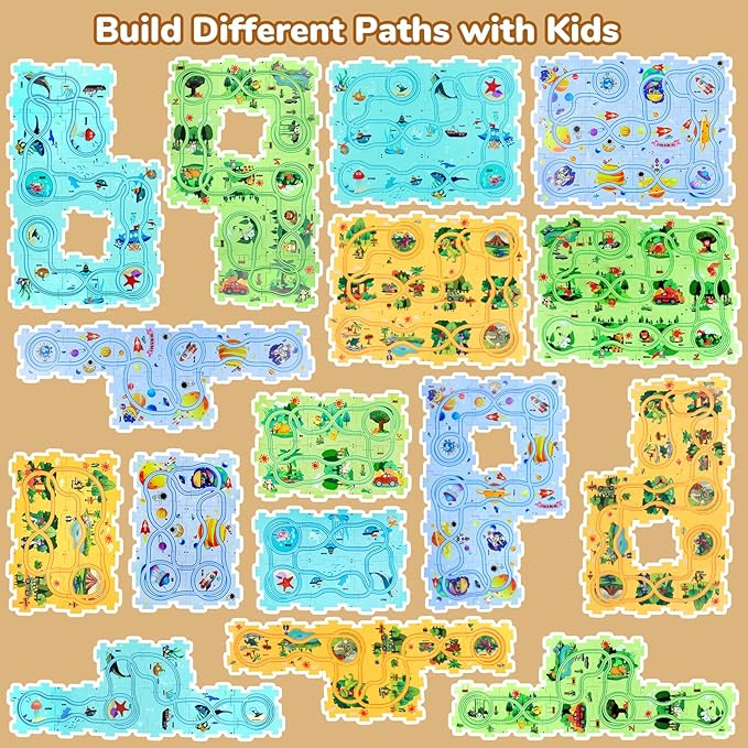Puzzle Racer Kids Car Track Set, Kids Toys Boys 3-5, Gift for 3 4 5 6 Year Old Boys, Montessori Toys for 3+ Year Old(100Pcs, 4 Themes)