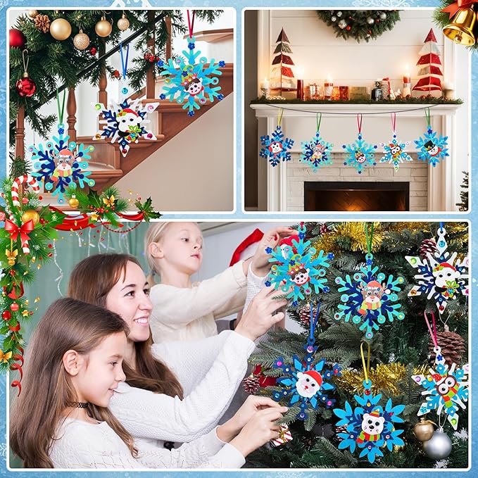 24 Sets Christmas Craft Kits for Kids,Winter Crafts DIY Snowflake Ornaments Decorations Art with Foam Penguin Owl Christmas Stickers for Kids Home Classroom Festive Activities Party Favors