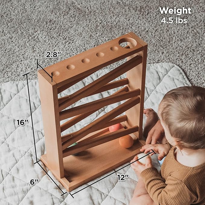 Montessori Ball Tracker Wooden Ball Drop - Wood Toys for 3 Year Old - Educational Toy for Baby and Toddler - Ramp Maze Run Track Toy - First Birthday Gift 18 Months