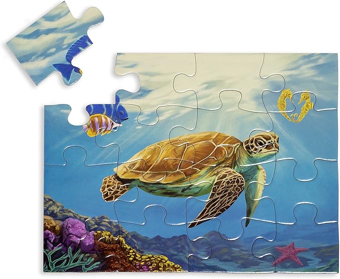 Large Piece Jigsaw Puzzle – Easy & Colorful, Dementia & Memory Activities for Seniors, Elderly Gifts, 16 Pieces, Aquamarine
