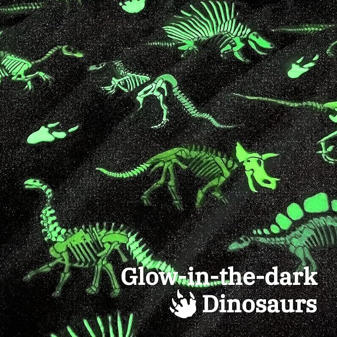 Glow in The Dark Dinosaur Blanket - Soft Warm Plush Kids Cute Dino Throw Blankets for Couch, Luminous 80"x60"