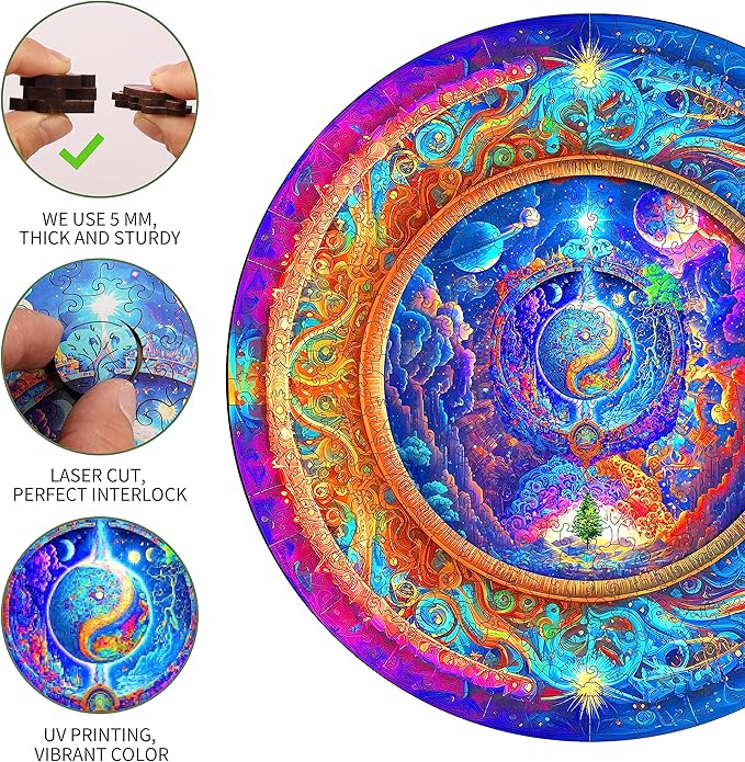 Mys Aurora Wooden Puzzles for Adults Mandala Premium Unique 300 Piece Medium Size 12.6" x 12.6" Jigsaw Puzzles Brain Teaser Puzzles, Beautiful Package, Best Gift for Adults Family Games