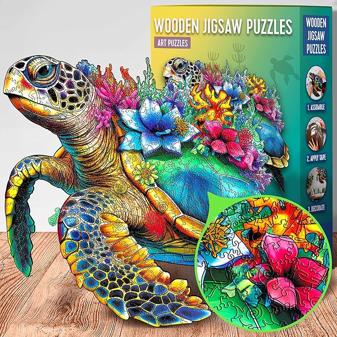 ESC WELT Wooden Turtle Puzzle 300 Pieces - Captivating Mind Entertainment for Teens and Adults - Fun and Environmentally Friendly Toy - Challenging Jigsaw Game - Wooden Puzzle