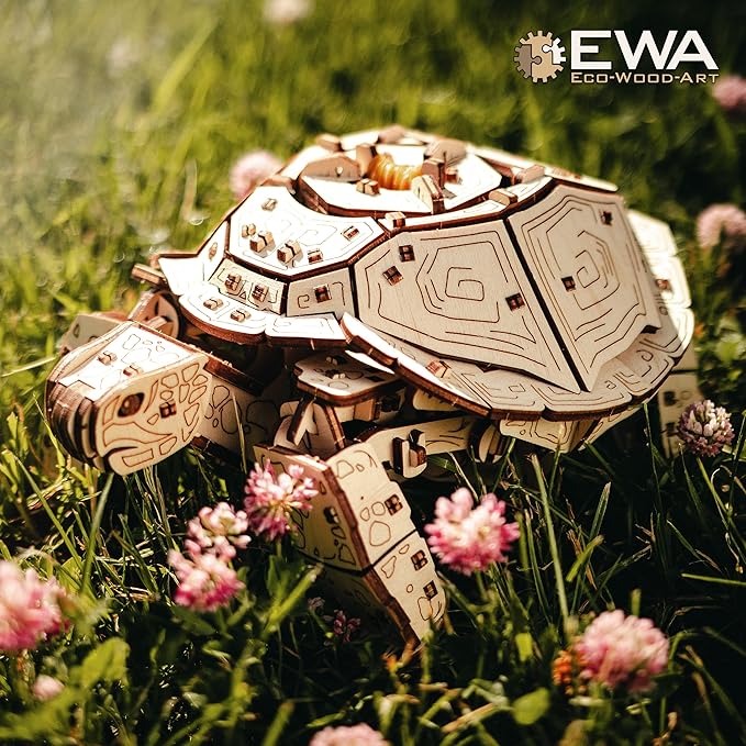 3D Puzzles for Adults DIY Wooden Turtle 3D Puzzle Model Kit with Wind-Up Mechanism & Rubber Band Engine 3D Puzzles for 15 yrs Above & Adults Model Building Kits by Eco Wood Art 269pcs