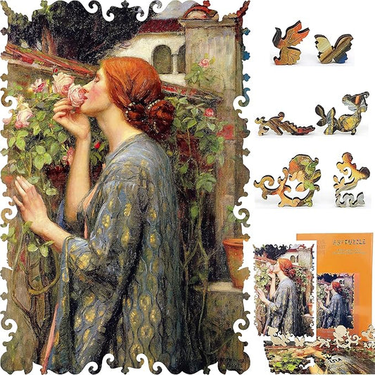 Wooden Puzzle for Adults - Unique Shaped Pieces - Made in The USA by FoxSmartBox - 200 Pieces - The Soul of The Rose