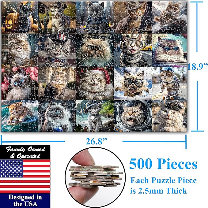 Think2Master Cute Cats 500 Pieces Jigsaw Puzzle Featuring heartwarming Kittens and Cats. Fun Toy Teens, Seniors & Families. Great Gift for Kids Ages 13+ Size: 26.8” x 18.9”