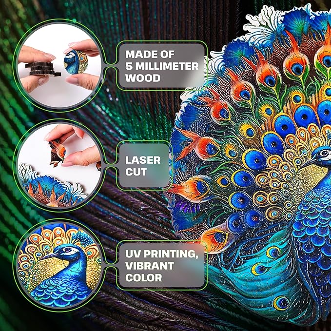 ESC WELT Wooden Peacock Puzzles 500 Pieces Captivating Mind Game for Teens and Adults Educational Toy Fun Eco Friendly Challenge Game Wooden Puzzle