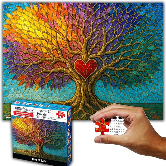 Think2Master Colorful Vibrant Stained Glass Style Artwork Tree of Life 500 Pieces Large Format Jigsaw Puzzle: Kids 12+, Teens, Adults & Families. Great Gift. Size: 26.8” X 18.9”