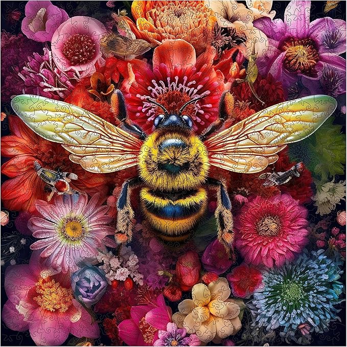 Wooden Jigsaw Puzzle for Adults and Kids Unique Shape Wood Colorful Beautiful Box Fun Challenge Brain Health Family Game Creative Gift for Friends Rompecabezas Madera(Bee 500pcs)