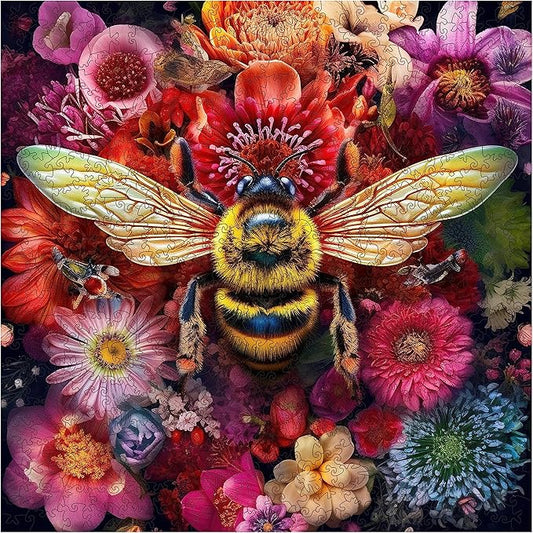 Wooden Jigsaw Puzzle for Adults and Kids Unique Shape Wood Colorful Beautiful Box Fun Challenge Brain Health Family Game Creative Gift for Friends Rompecabezas Madera(Bee 500pcs)