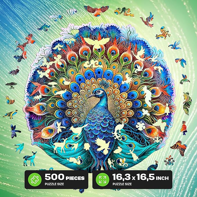 ESC WELT Wooden Peacock Puzzles 500 Pieces Captivating Mind Game for Teens and Adults Educational Toy Fun Eco Friendly Challenge Game Wooden Puzzle