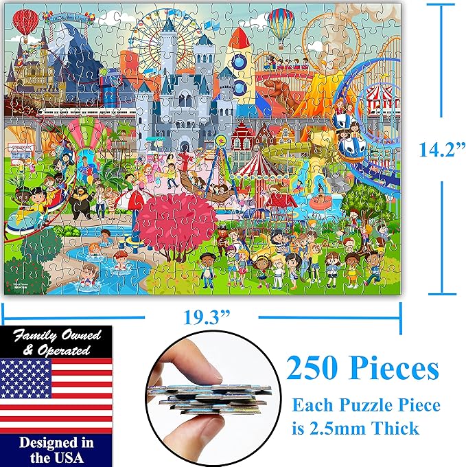 Think2Master Amusement Park 250 Pieces Jigsaw Puzzle Fun Educational Toy for Kids, School & Families. Great Gift for Boys & Girls Ages 8+ to Stimulate Learning. Size: 14.2” X 19.3”