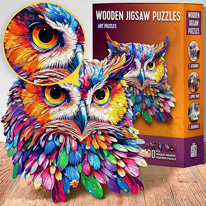 ESC WELT Wooden Owl Puzzle 200 Pieces - Captivating Mind Entertainment for Teens and Adults - Fun and Environmentally Friendly Toy - Challenging Jigsaw Game - Wooden Puzzle