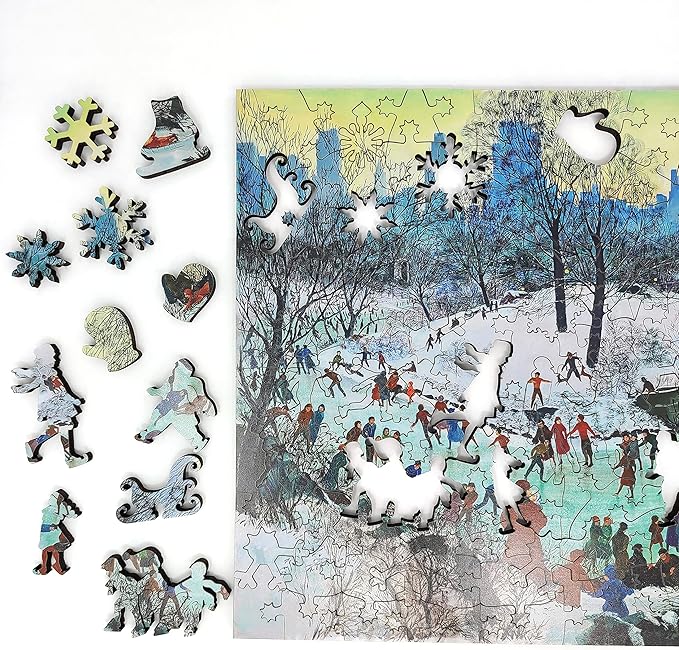 Wooden Puzzle for Adults - Uniquely Shaped Pieces - Made in The USA by FoxSmartBox - 180 Pieces - Skating in Central Park