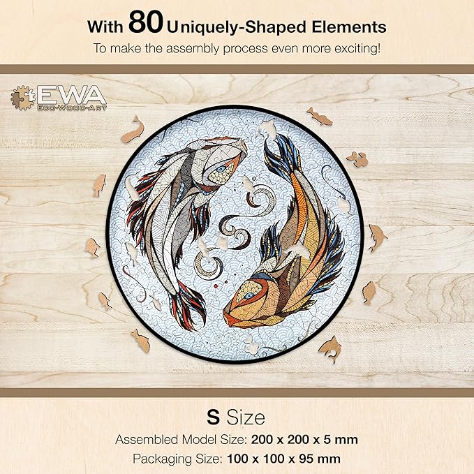EWA Home Décor – Kois Small 80 Pieces – Wooden Jigsaw Puzzle for Adults – Perfect for Artistic Home Decoration and Mindful Relaxation