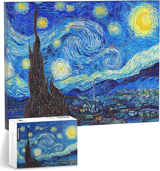 PieceRelax Puzzle Canvas Wall Art 366 Plastic Pieces for Adults - Vincent Van Gogh - The Starry Night - Unique Gift & Home Décor with Jigsaw Puzzle Artwork for Living Room Bedroom [HN1306]
