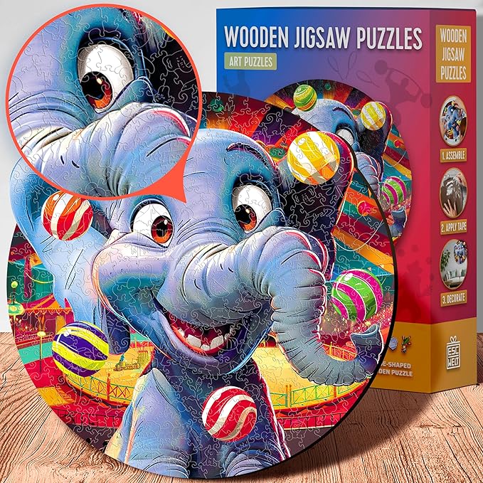 ESC WELT Wooden Puzzle Elephant 200 Pieces - Captivating Mind Entertainment for Teens and Adults - Fun and Environmentally Friendly Toy - Challenging Jigsaw Game - Wooden Puzzle