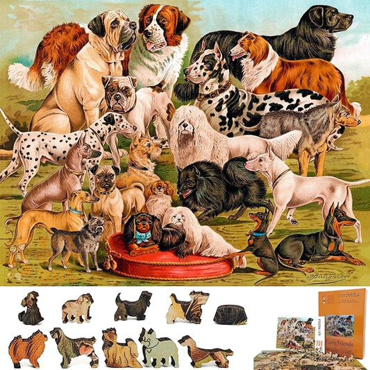 Wooden Jigsаw Puzzle for Adults - Uniquely Shaped Pieces - Made in The USA by FoxSmartBox - 306 Pieces - Furry Friends