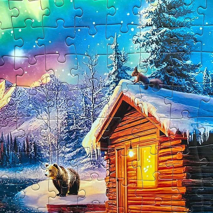 300 Piece Puzzles for Adults - Large Piece Jigsaw Puzzles for Seniors - Campfire Under The Northern Lights