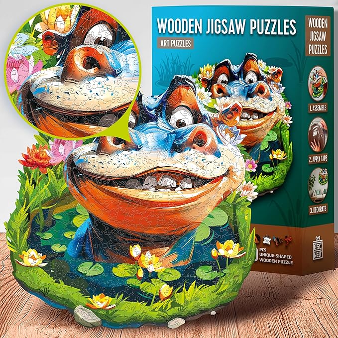 ESC WELT Wooden Puzzle Hippo 500 Pieces - Captivating Mind Entertainment for Teens and Adults - Fun and Environmentally Friendly Toy - Challenging Jigsaw Game - Wooden Puzzle