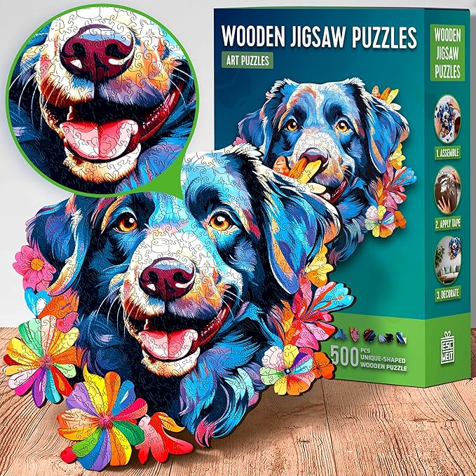 ESC WELT Wooden Dog Puzzle 200 Pieces - Captivating Mind Entertainment for Teens and Adults - Fun and Environmentally Friendly Toy - Challenging Jigsaw Game - Wooden Puzzle