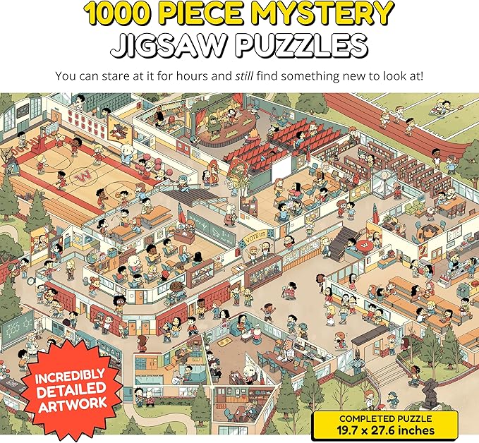 Jigsaw Puzzles 1000 Pieces - Magic Mystery Story Secret Ending Puzzle - Perfect Game Night for Adults & Kids - Cat Dog Cartoon Theme (Snack Attack)