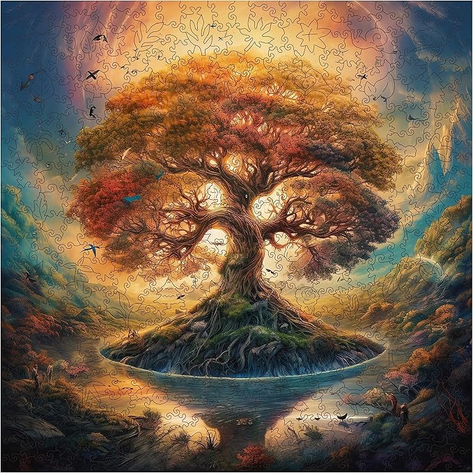 Wooden Jigsaw Puzzle for Adults and Kids Unique Shape Wood Colorful Beautiful Box Fun Challenge Brain Health Family Game Creative Gift for Friends Rompecabezas Madera(Tree of Life 500pcs)