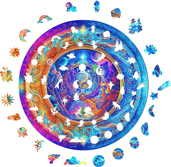 Mys Aurora Wooden Puzzles for Adults Mandala Premium Unique 300 Piece Medium Size 12.6" x 12.6" Jigsaw Puzzles Brain Teaser Puzzles, Beautiful Package, Best Gift for Adults Family Games