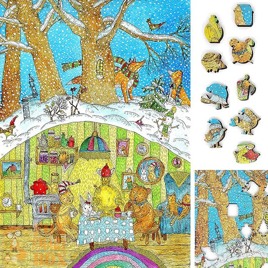 Wooden Jigsaw Puzzle for Adults - Uniquely Shaped Pieces - Made in The USA by FoxSmartBox - 195 Pieces - Visiting The Bear