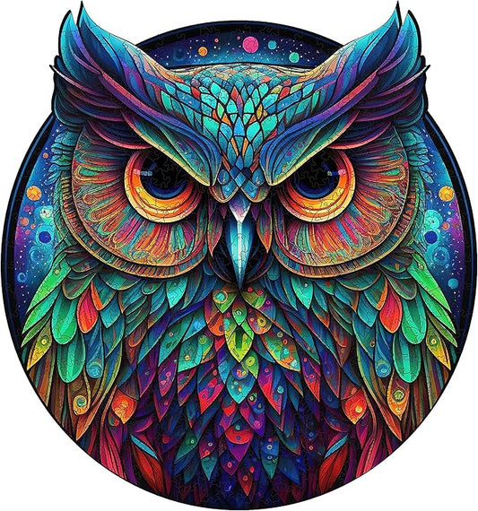 Mys Aurora Unique Wooden Jigsaw Puzzles - Cute Owl, 200 Pcs Medium Size 11.2'' x 10.5'', Luxurious Animal Shaped Wood Puzzle, Beautiful Package, Best Gift for Adults